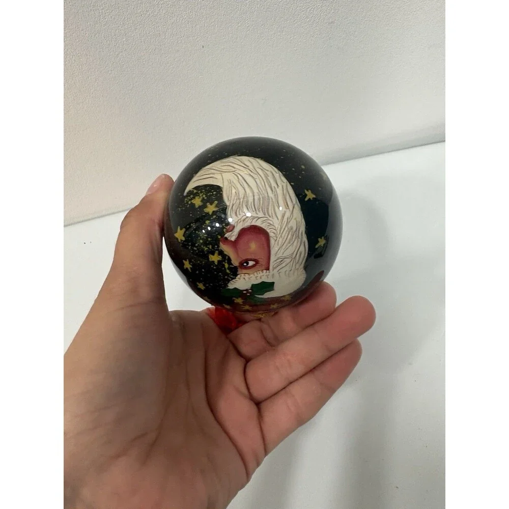 HAND BLOWN  REVERSE PAINTING ON GLASS SANTA Moon Face Double Sided Ornament